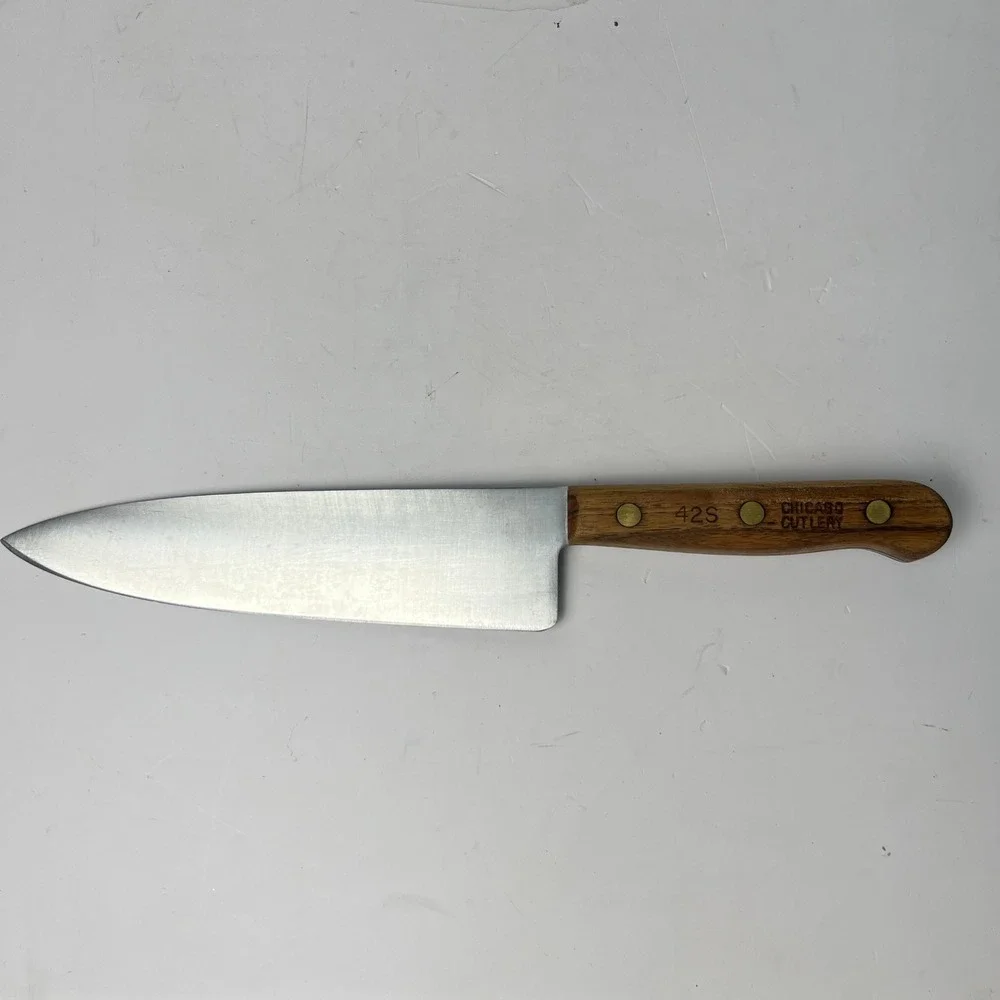 Chicago Cutlery 42S Chef Knife 8 Inch Brown Walnut Wood Handle Vintage